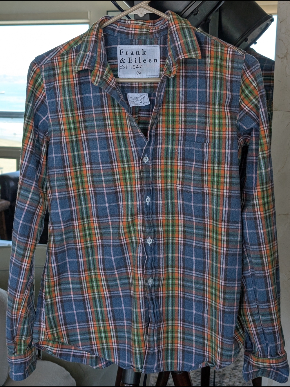Frank & Eileen Long-Sleeve Plaid Button-Down in Blue, Orange & Green